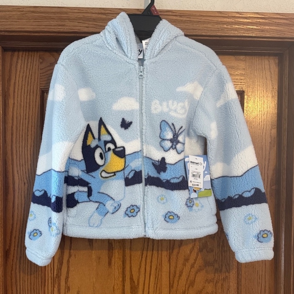 Bluey Light Blue Fleece Hoodie zip up - girls